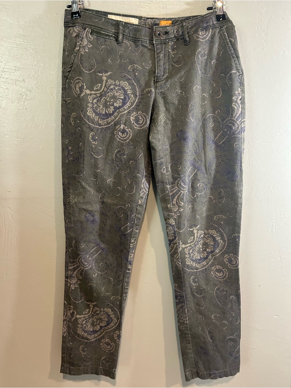 Pilcro and the Letterpress Gray and Blue Paisley Straight Leg Pants